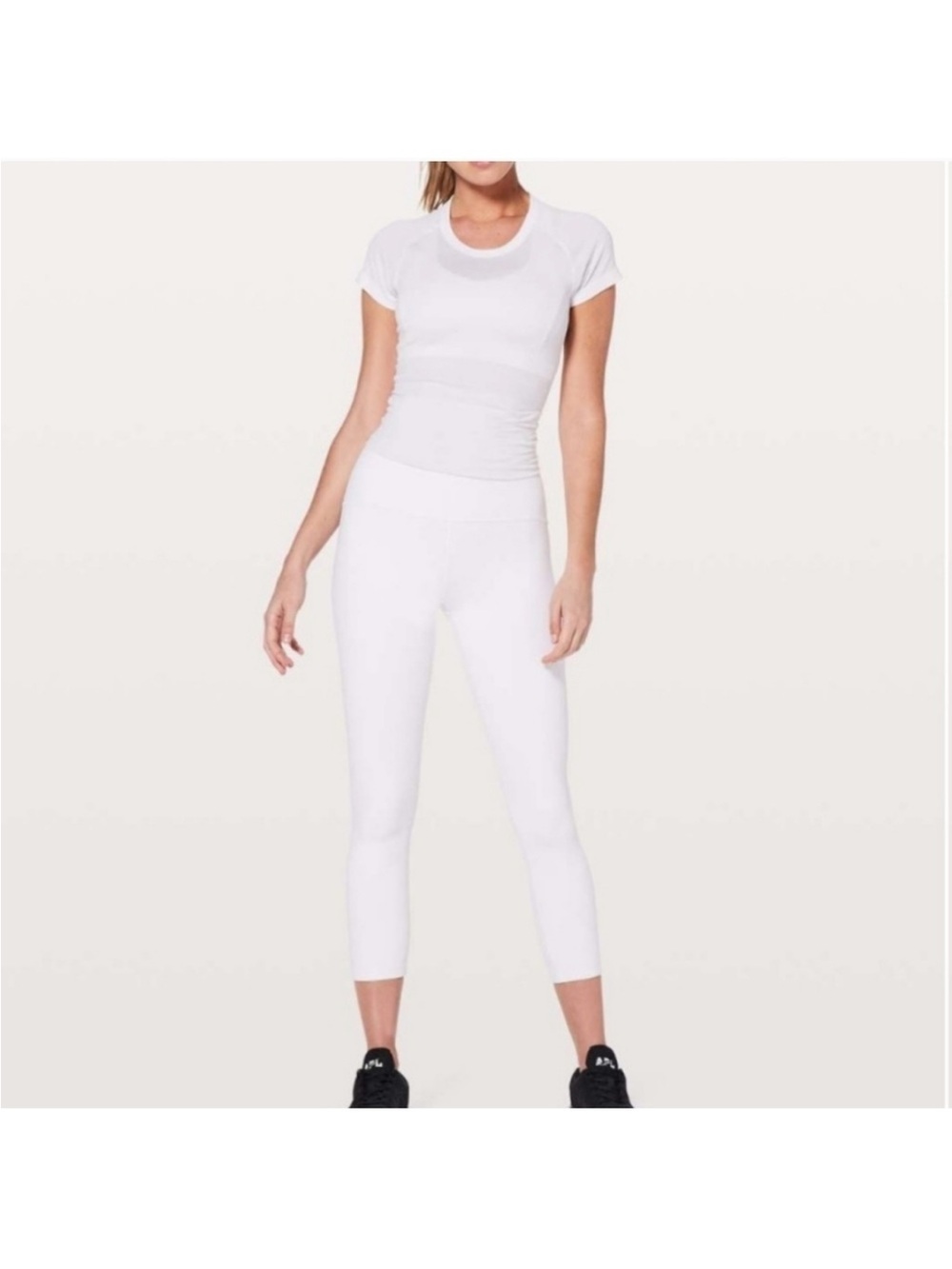 Lululemon Train Times White 7/8 Leggings with Mesh Ankle Detail - Size 8